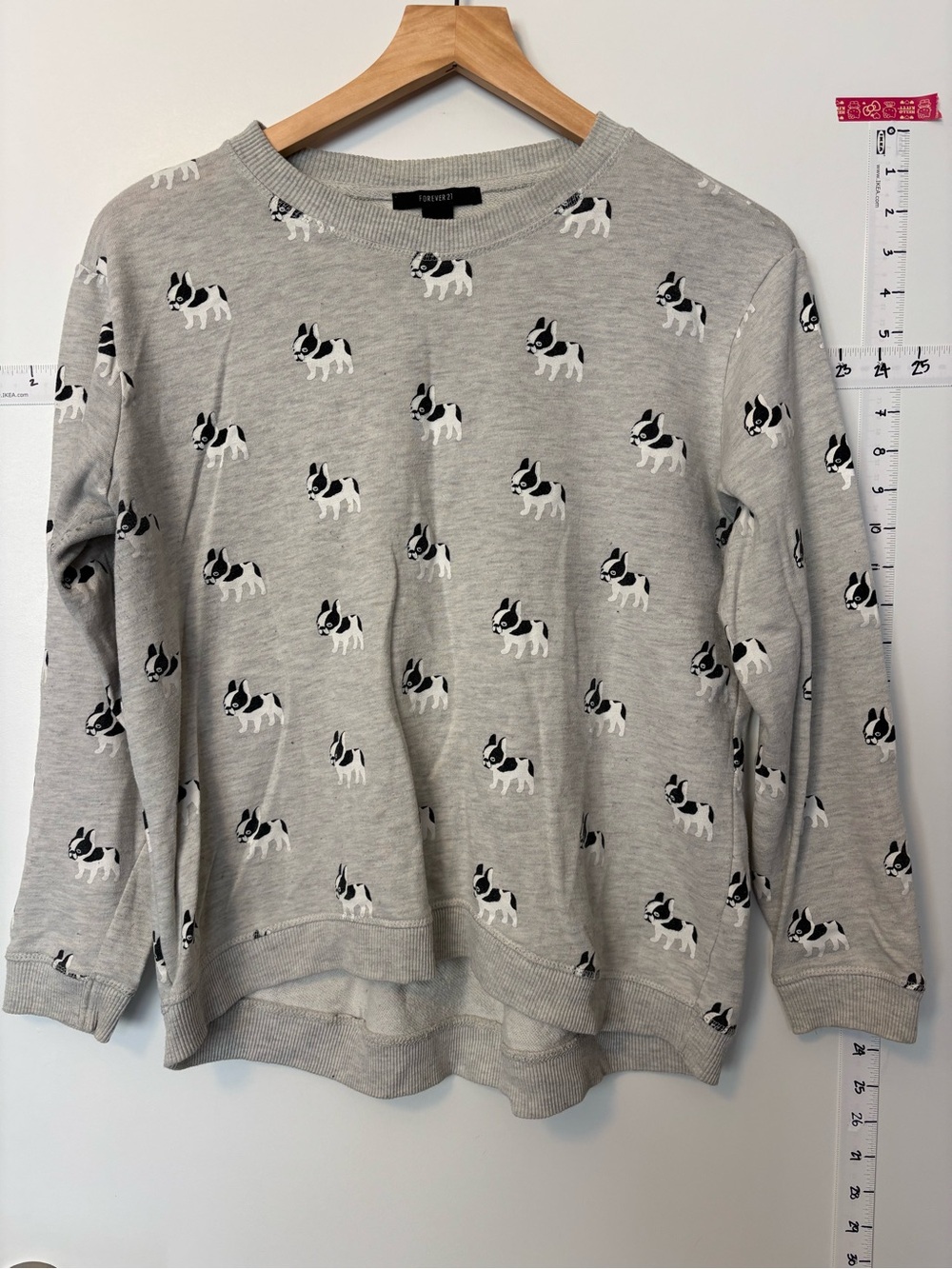 Forever 21 Men's Light Gray French Bulldog Crewneck Sweatshirt